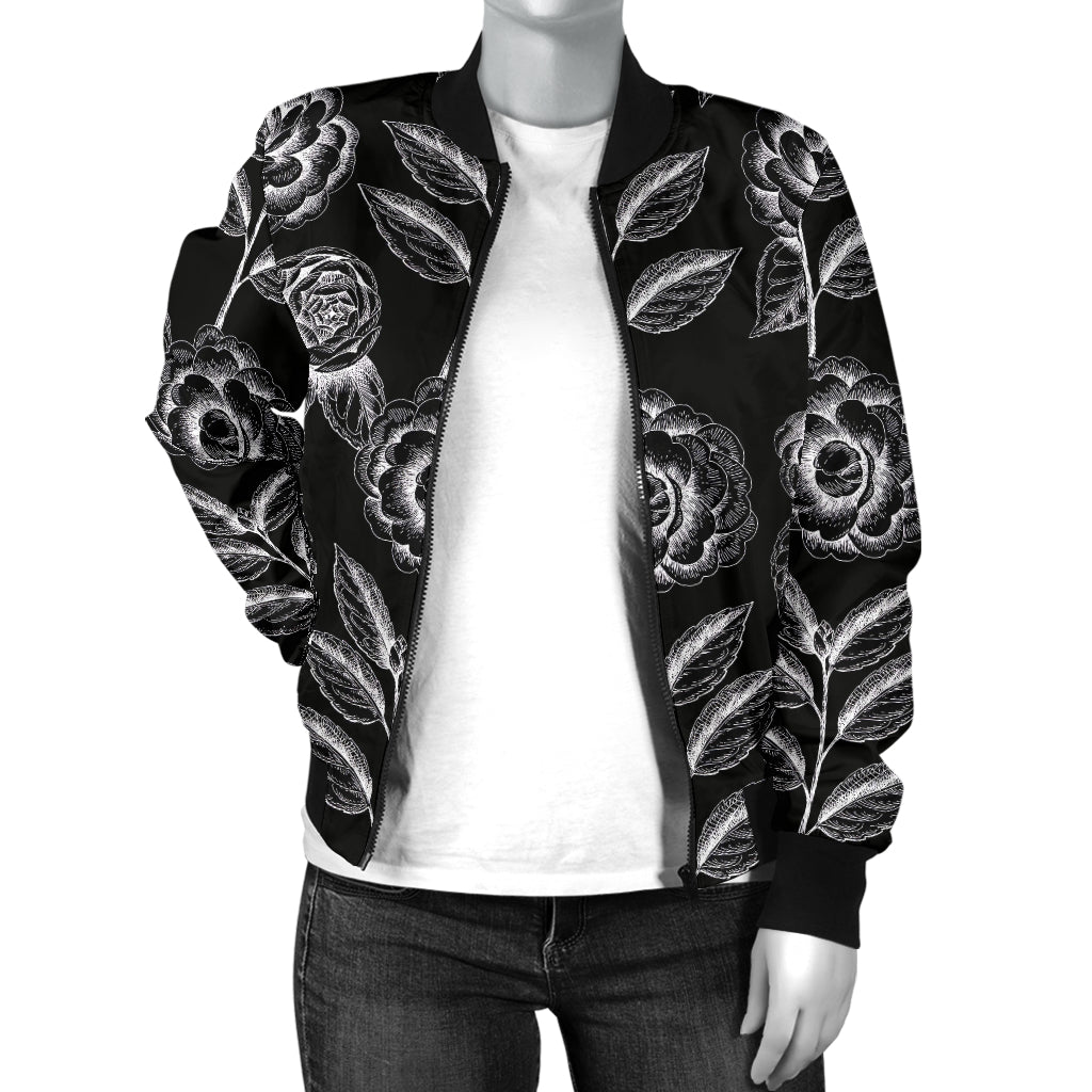 Camellia Pattern Print Design 02 Women's Bomber Jacket