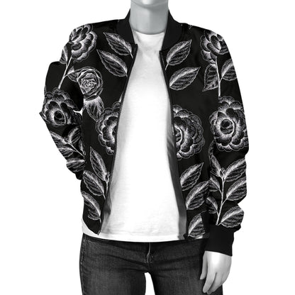 Camellia Pattern Print Design 02 Women's Bomber Jacket