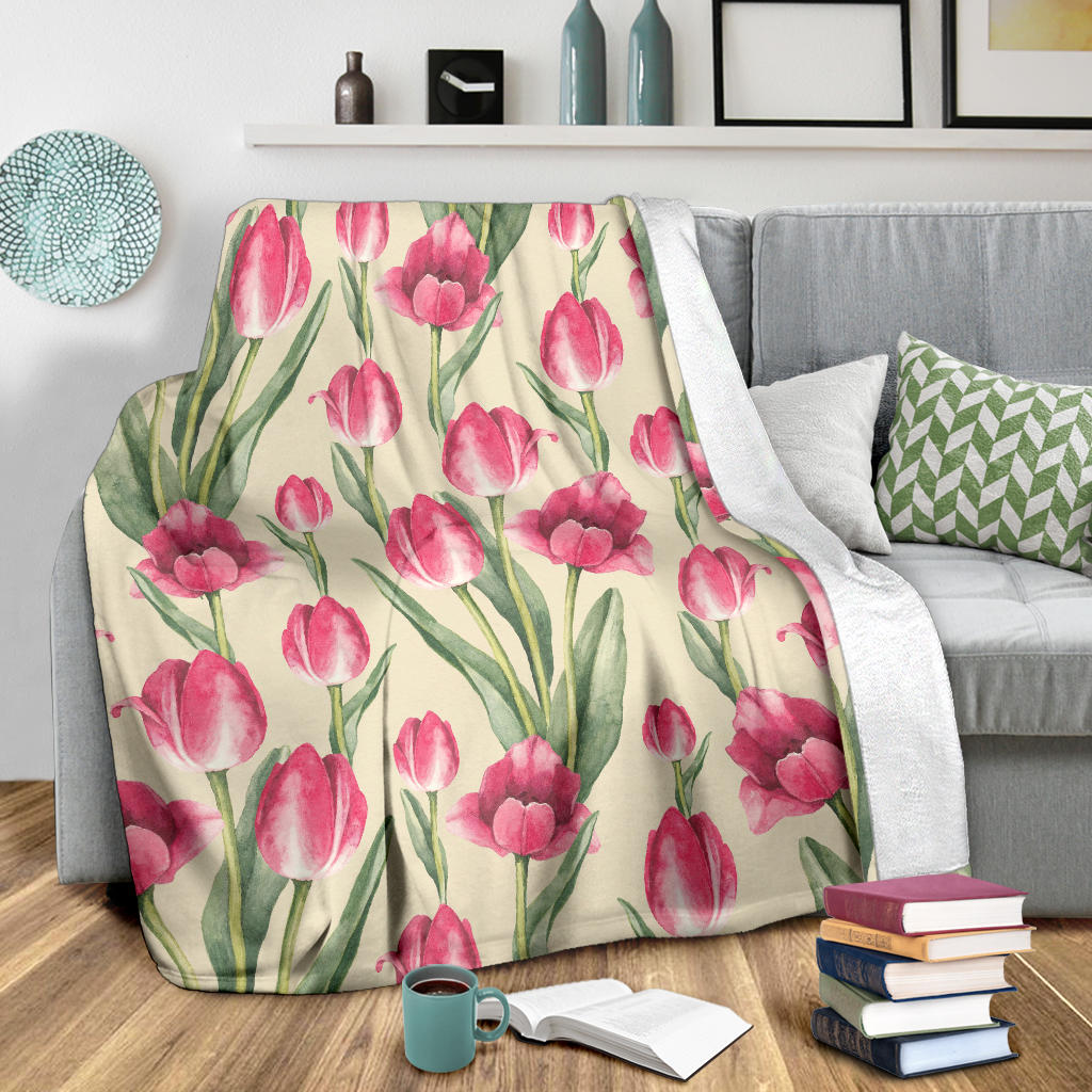 Tulip Pink Pattern Print Design TP06 Fleece Blanket