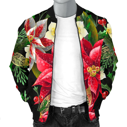 Poinsettia Pattern Print Design POT05 Men Bomber Jacket