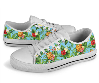 Pineapple Hawaiian flower Tropical  White Bottom Low Top Shoes