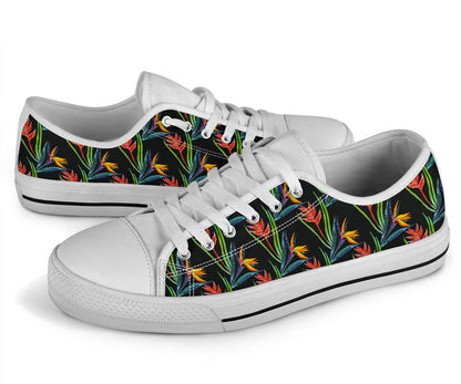 Heliconia Pattern Print Design HL04 White Bottom Low Top Shoes
