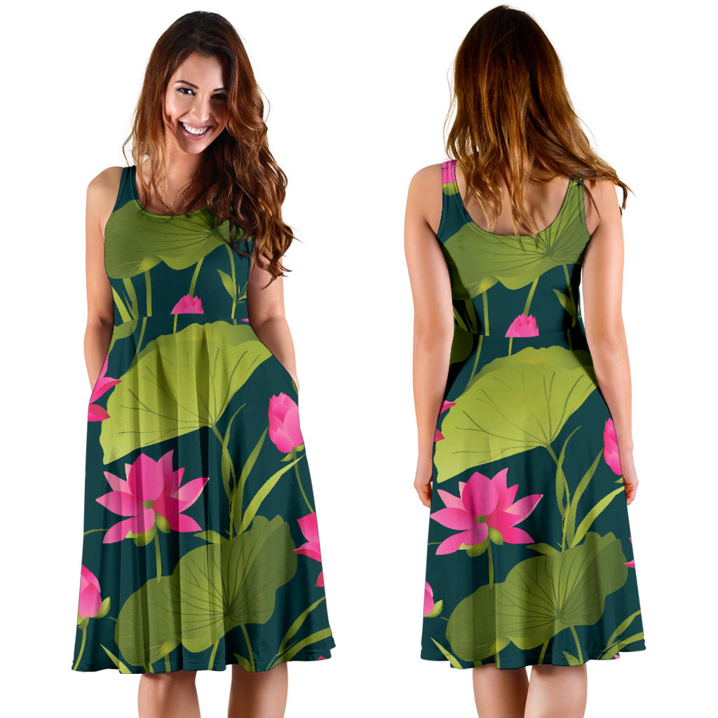 Water Lily Pattern Print Design WL09 Midi Dress