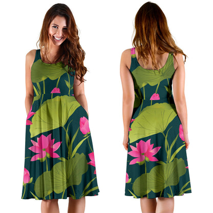 Water Lily Pattern Print Design WL09 Midi Dress