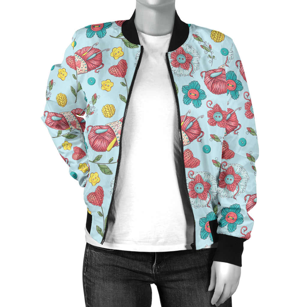 Crochet Pattern Print Design 01 Women's Bomber Jacket