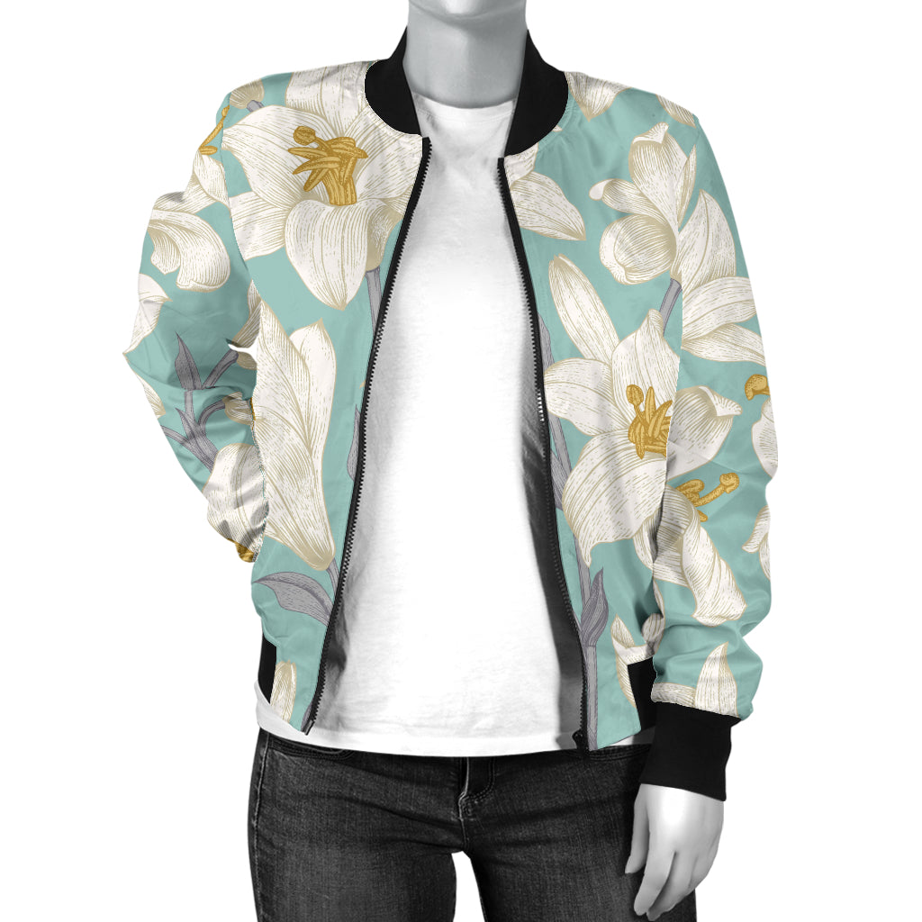 Lily Pattern Print Design 02 Women's Bomber Jacket