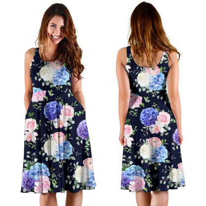 Hydrangea Pattern Print Design HD01 Midi Dress