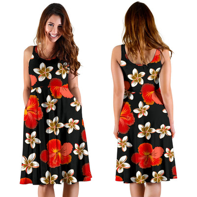 Red Hibiscus Pattern Print Design HB022 Midi Dress