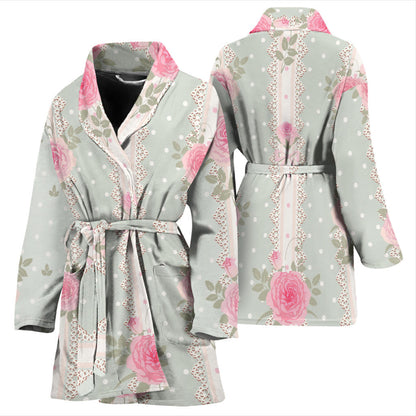 Rose Pattern Print Design RO016 Women Bathrobe