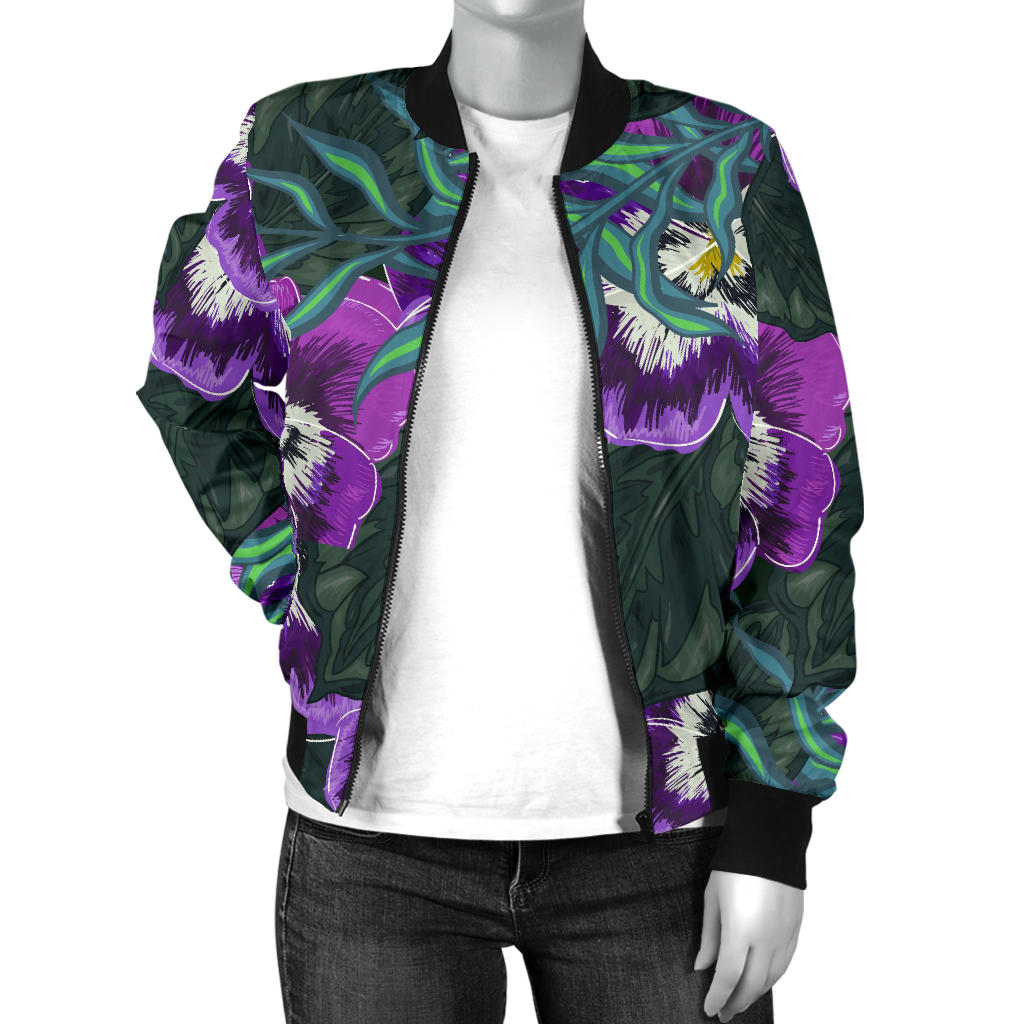Pansy Pattern Print Design PS07 Women Bomber Jacket