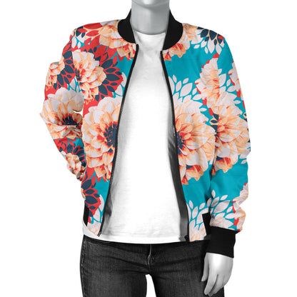 Dahlia Pattern Print Design DH05 Women Bomber Jacket