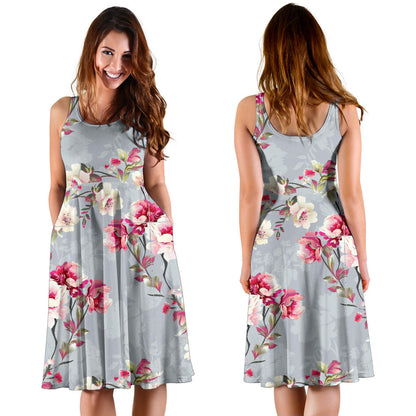 Summer Floral Pattern Print Design SF02 Midi Dress