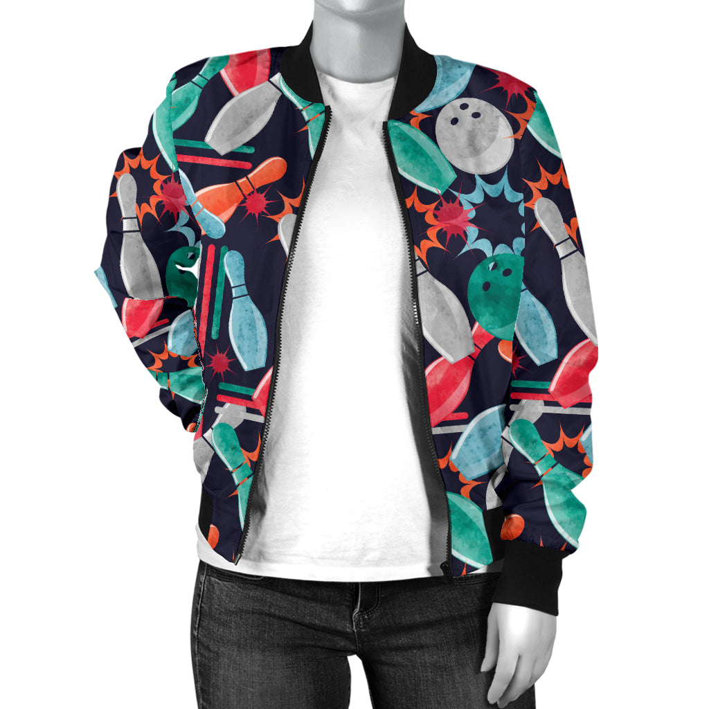 Bowling Pattern Print Design 08 Women's Bomber Jacket