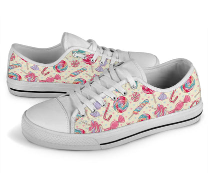 Candy Pattern Print Design CA04 White Bottom Low Top Shoes
