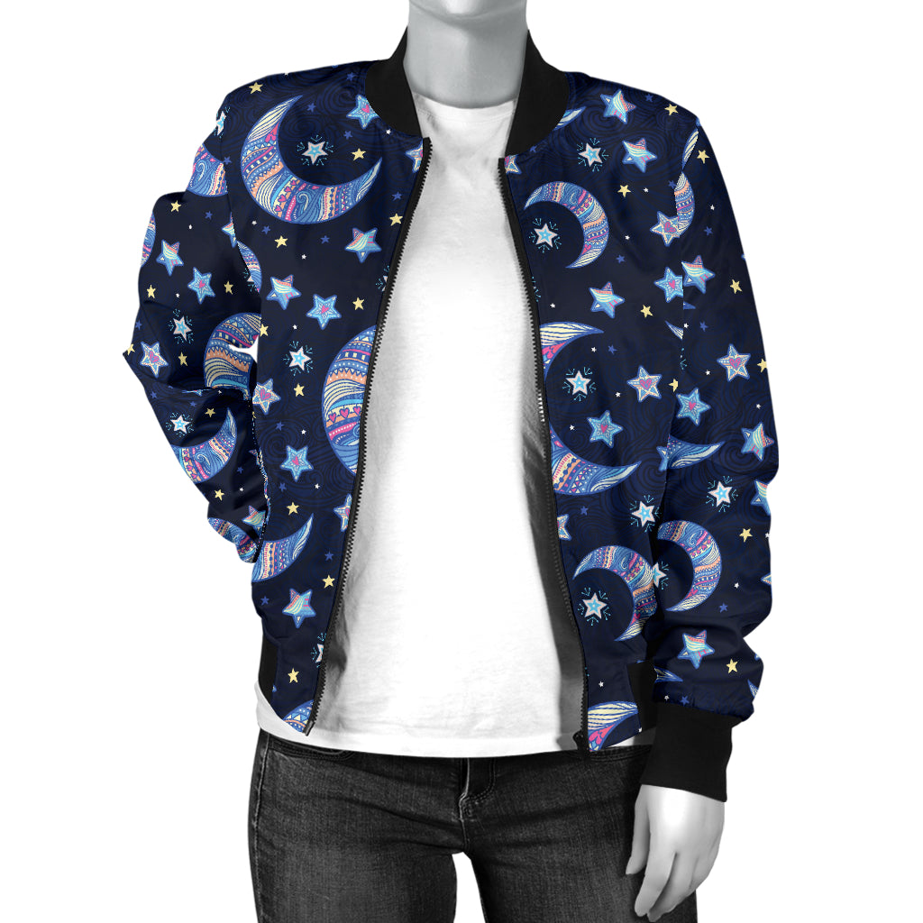 Celestial Moon Pattern Print Design 03 Women's Bomber Jacket