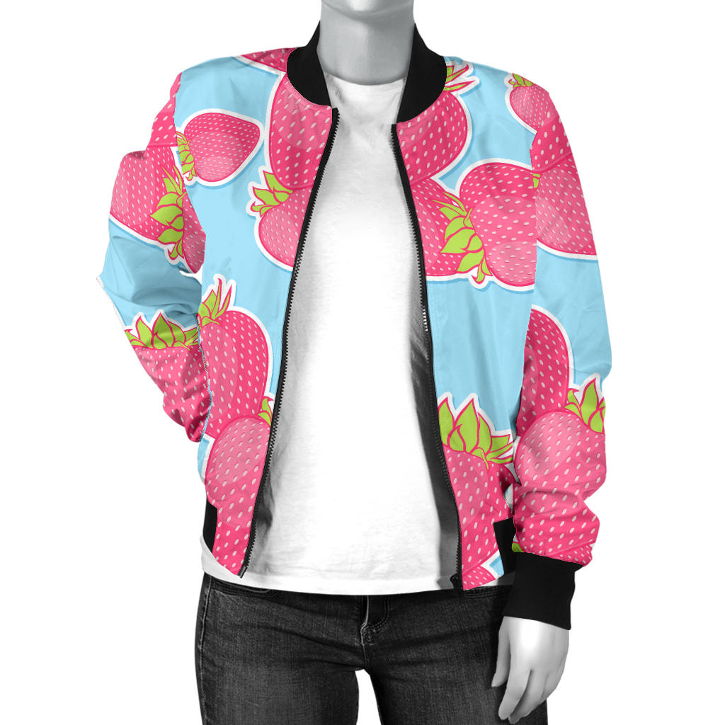 Strawberry Pattern Print Design SB04 Women Bomber Jacket