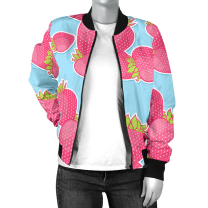 Strawberry Pattern Print Design SB04 Women Bomber Jacket