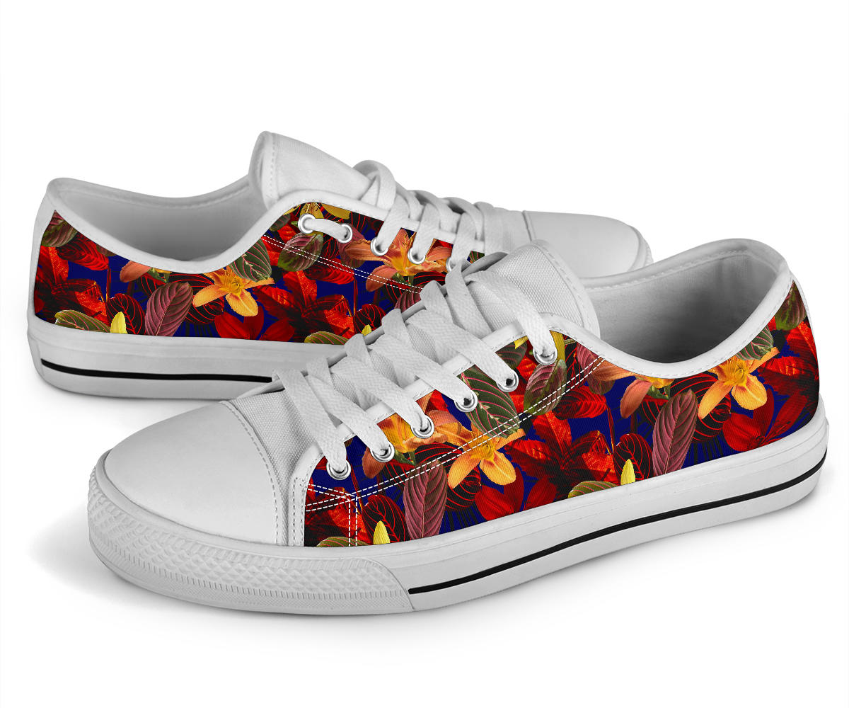 Lily Pattern Print Design LY014 White Bottom Low Top Shoes