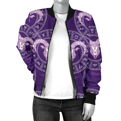 Aries Zodiac Pattern Print Design 02 Women's Bomber Jacket