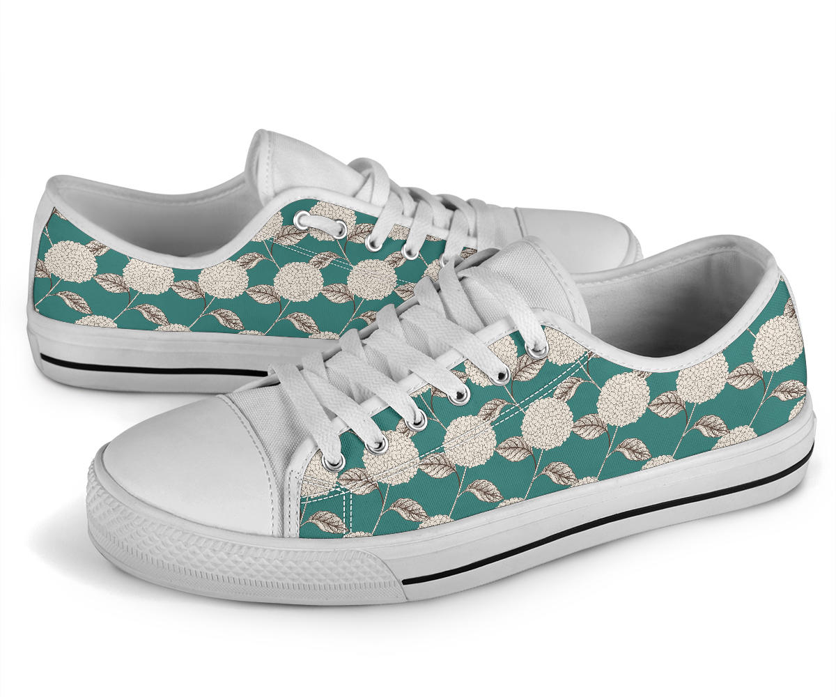 Hydrangea Pattern Print Design HD03 White Bottom Low Top Shoes