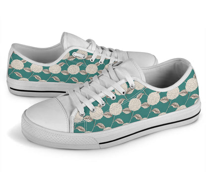 Hydrangea Pattern Print Design HD03 White Bottom Low Top Shoes