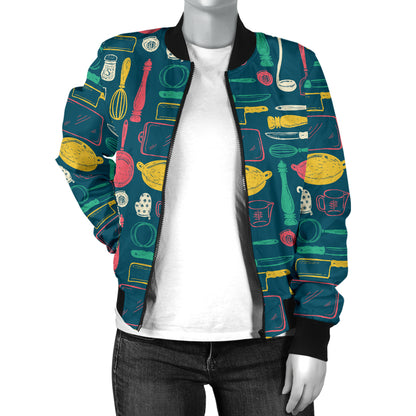 Cooking Kitchen Tools Pattern Print Design 01 Women's Bomber Jacket