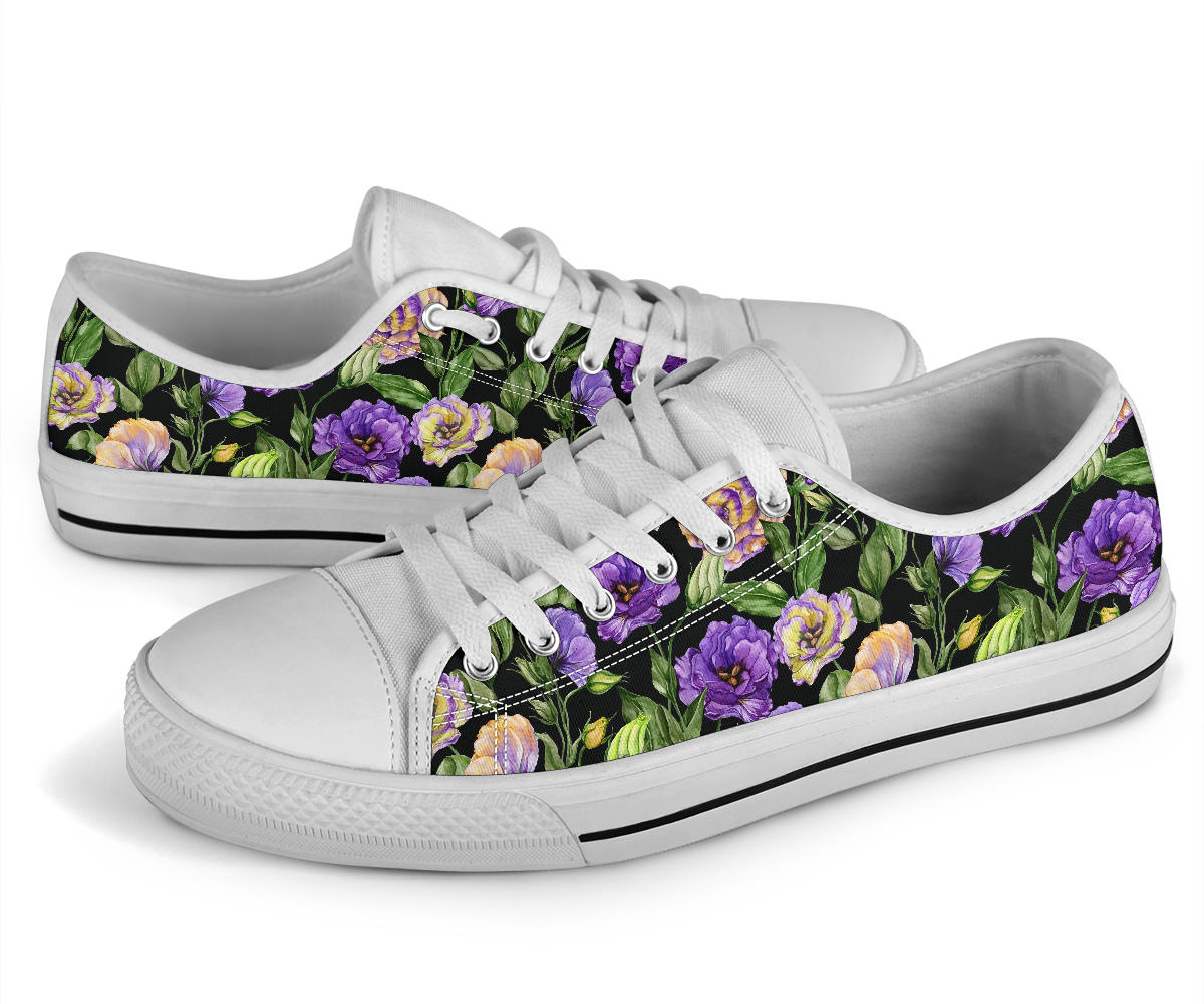 Lisianthus Pattern Print Design LT02 White Bottom Low Top Shoes