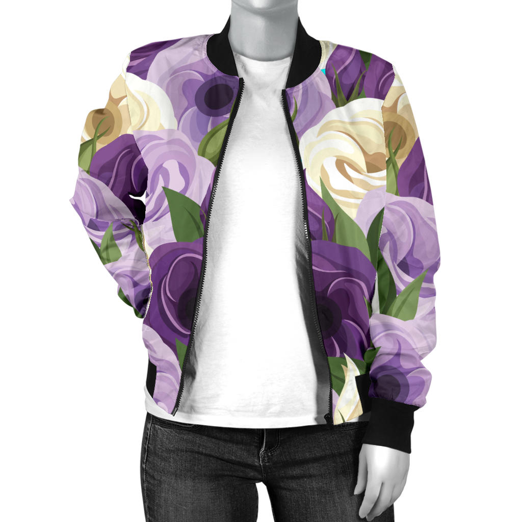 Lisianthus Pattern Print Design LT01 Women Bomber Jacket