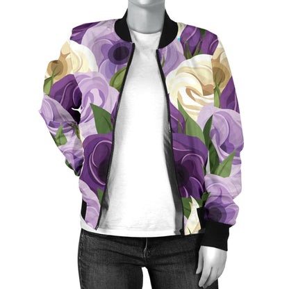 Lisianthus Pattern Print Design LT01 Women Bomber Jacket