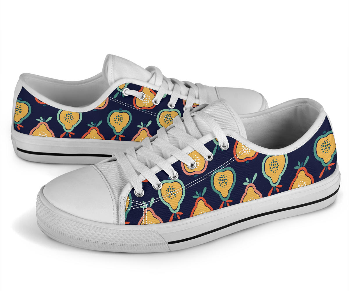 Pear Pattern Print Design PE03 White Bottom Low Top Shoes