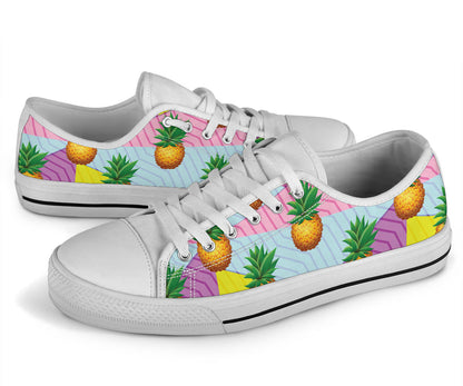 Pineapple Pattern Print Design PP05 White Bottom Low Top Shoes