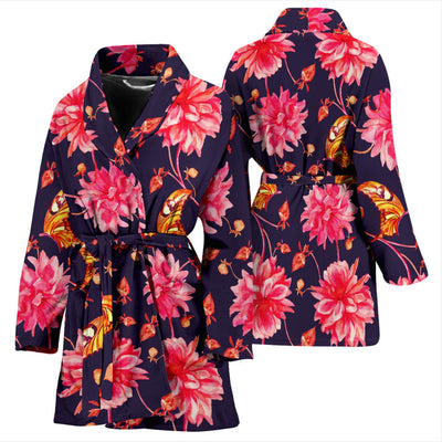 Dahlia Pattern Print Design DH03 Women Bathrobe