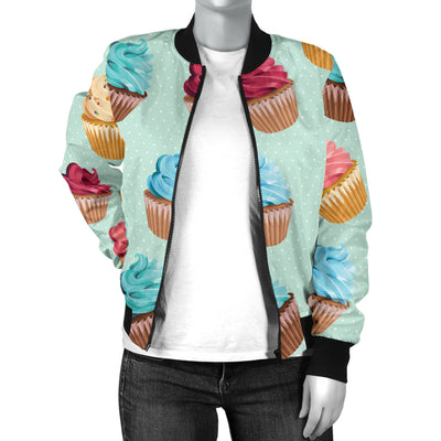 Cupcake Pattern Print Design 01 Women's Bomber Jacket