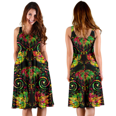 lotus Boho Pattern Print Design LO09 Midi Dress