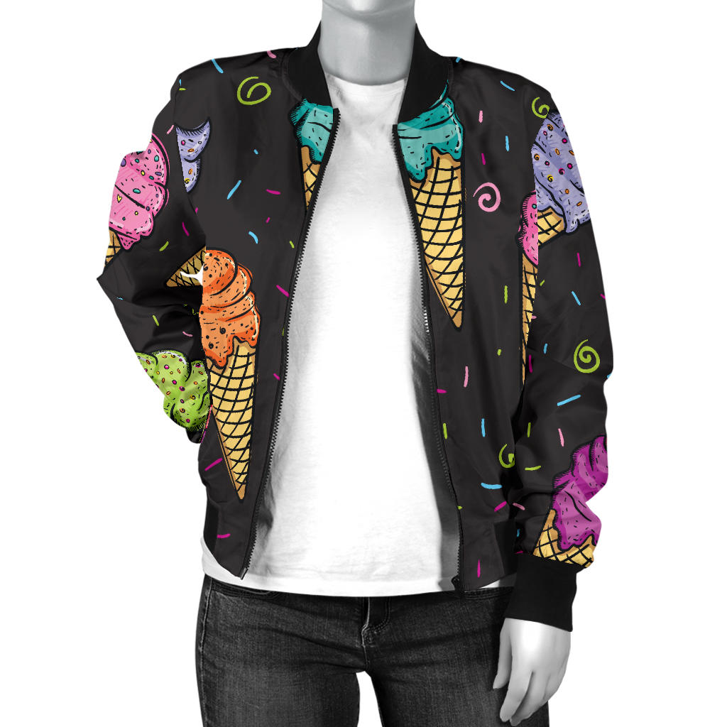 Ice Cream Pattern Print Design IC06 Women Bomber Jacket