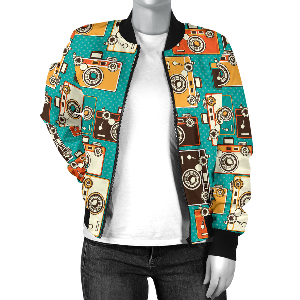 Camera Pattern Print Design 02 Women's Bomber Jacket
