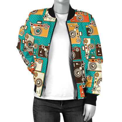 Camera Pattern Print Design 02 Women's Bomber Jacket
