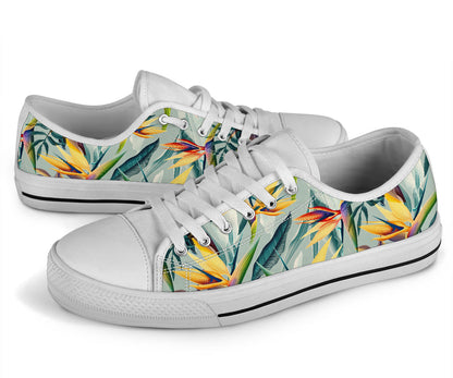 Tropical Flower Pattern Print Design TF022 White Bottom Low Top Shoes