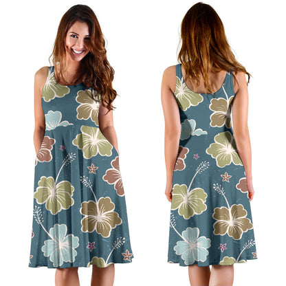 Hibiscus Pattern Print Design HB033 Midi Dress