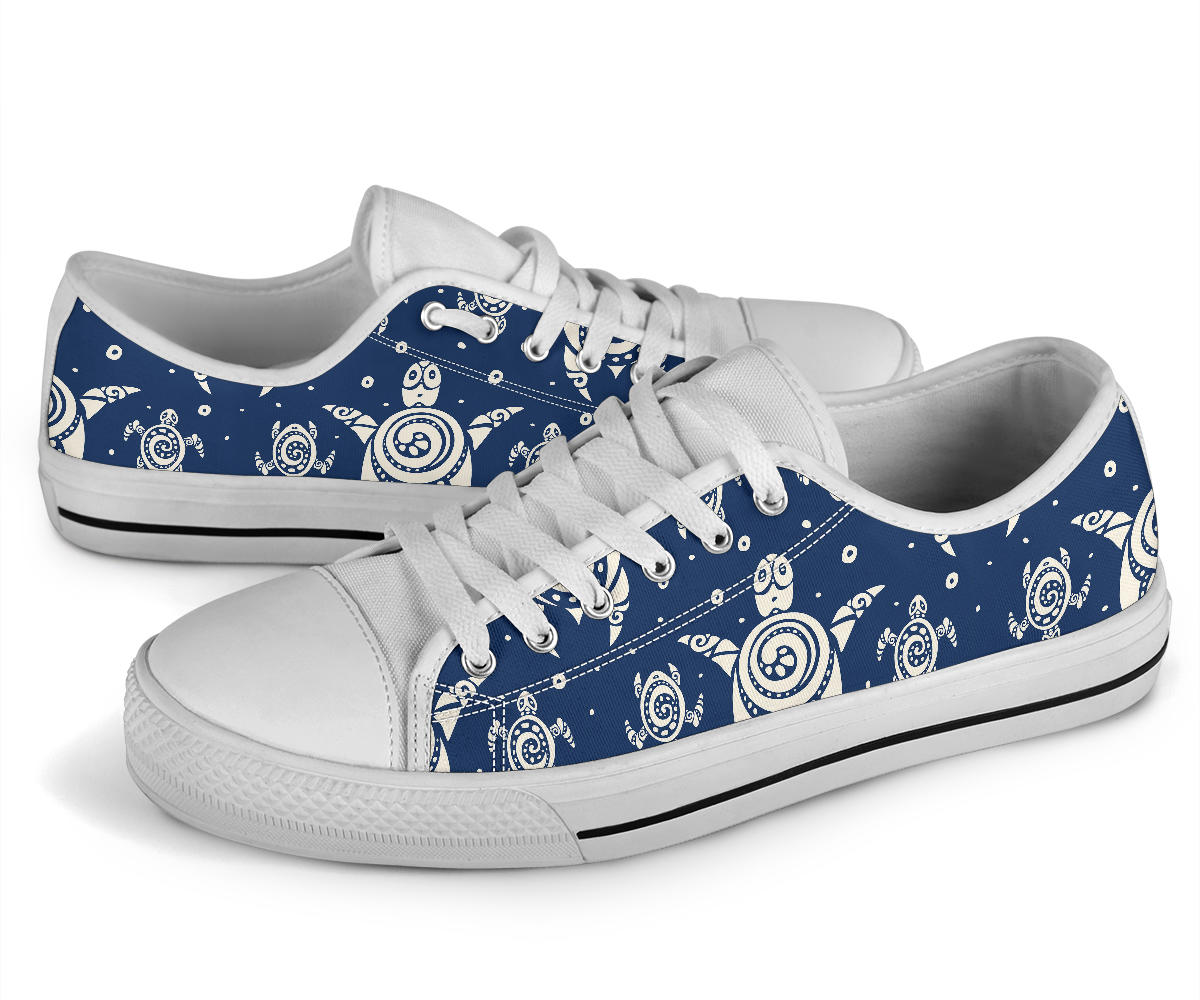 Sea Turtle Tribal White Bottom Low Top Shoes