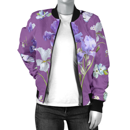 Iris Pattern Print Design IR09 Women Bomber Jacket