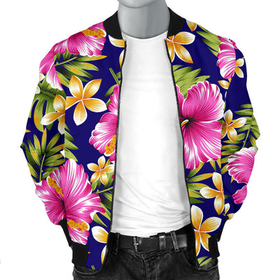 Pink Hibiscus Pattern Print Design HB027 Men Bomber Jacket