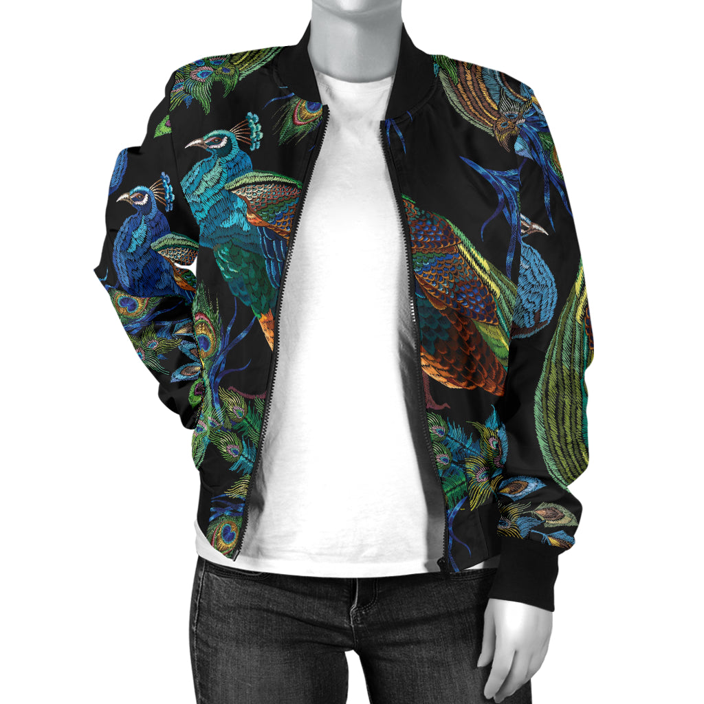 Peacock Pattern Print Design A04 Women's Bomber Jacket
