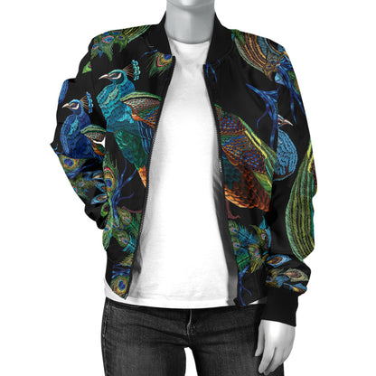 Peacock Pattern Print Design A04 Women's Bomber Jacket