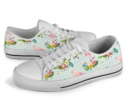 Flamingo Sweet Pattern White Bottom Low Top Shoes
