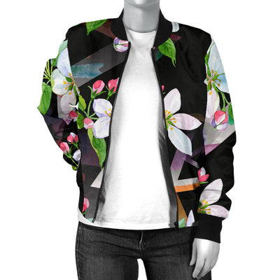 Apple blossom Pattern Print Design AB07 Women Bomber Jacket