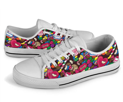 Candy Pattern Print Design CA02 White Bottom Low Top Shoes