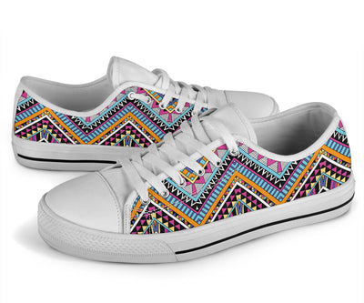 Multicolor zigzag Tribal Aztec White Bottom Low Top Shoes