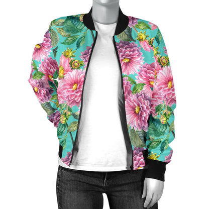 Dahlia Pattern Print Design DH07 Women Bomber Jacket