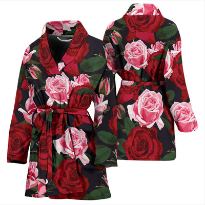 Rose Red Pink Pattern Print Design RO01 Women Bathrobe